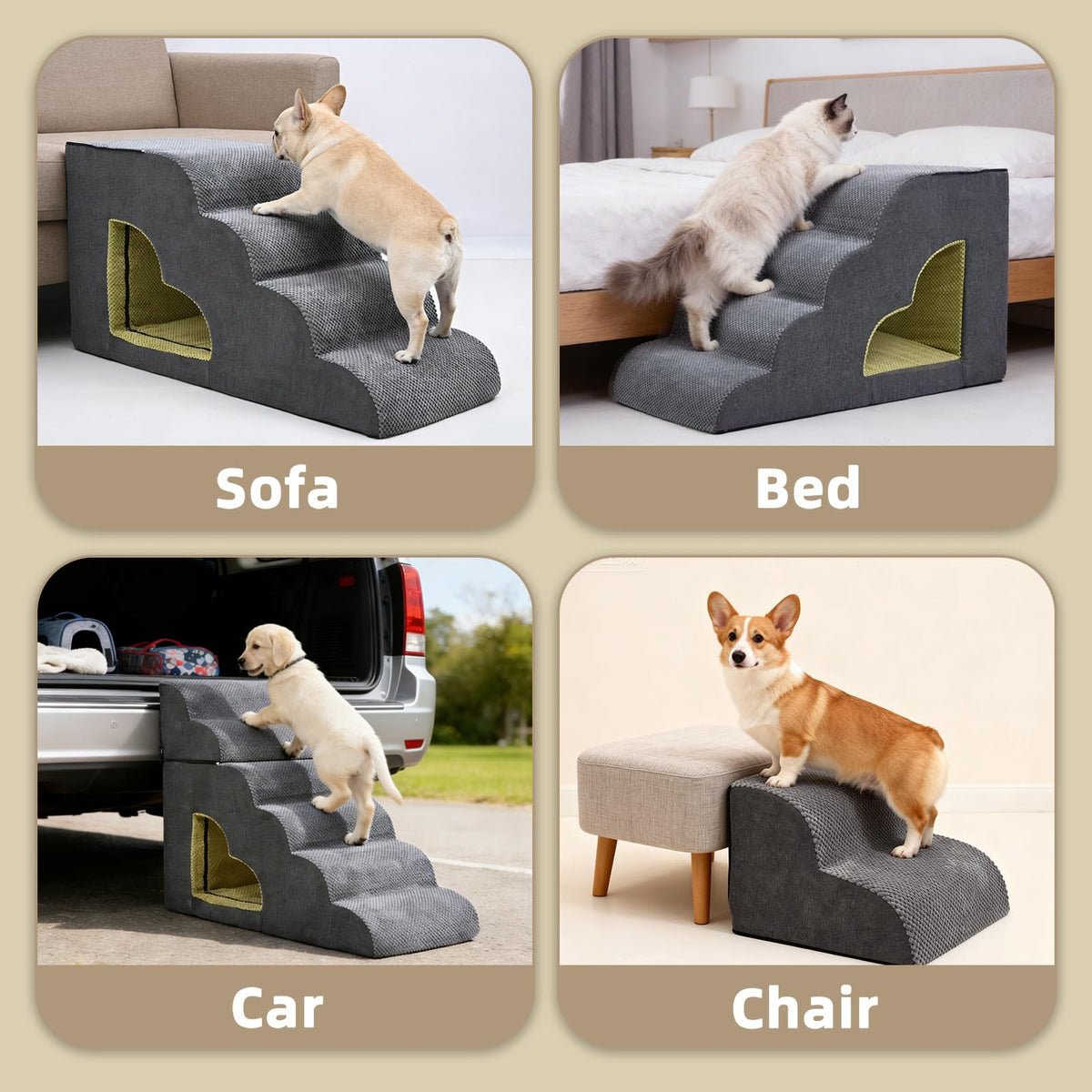 6 Step Non-Slip Grey Dog Stairs Q5939