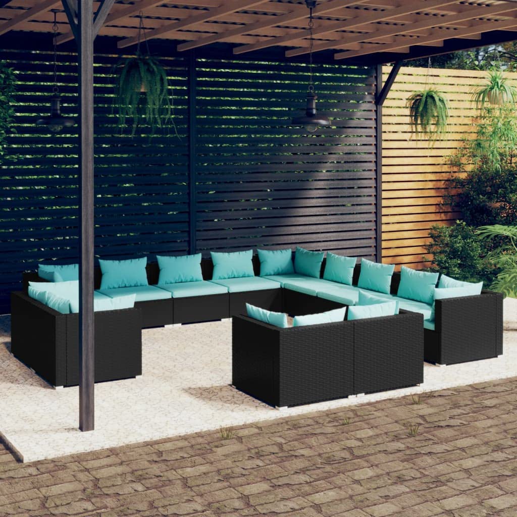 Black 13-Piece PE Rattan Outdoor Sectional Sofa J6424