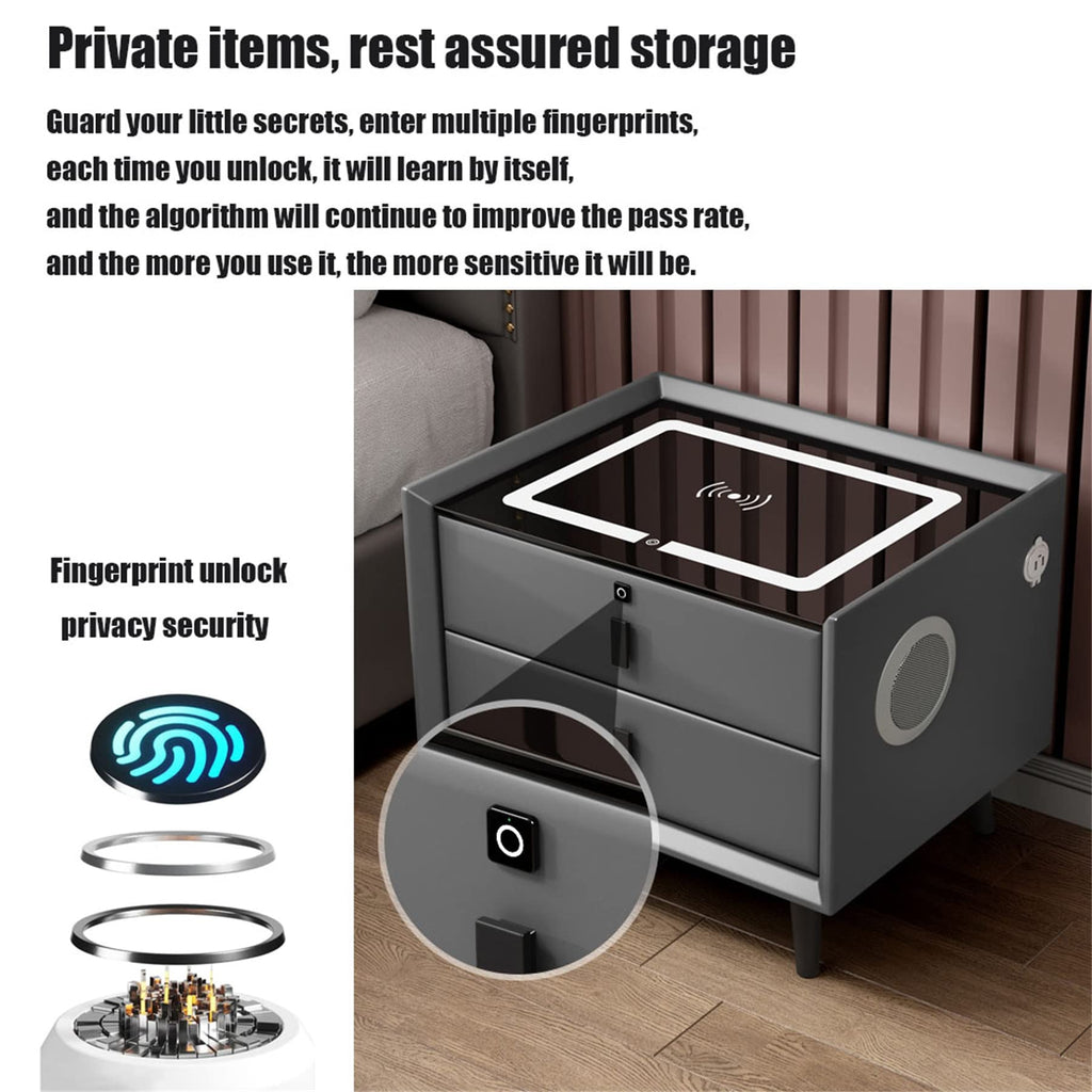 White 3 Drawer Nightstand with Wireless Charging and LED Lights X683