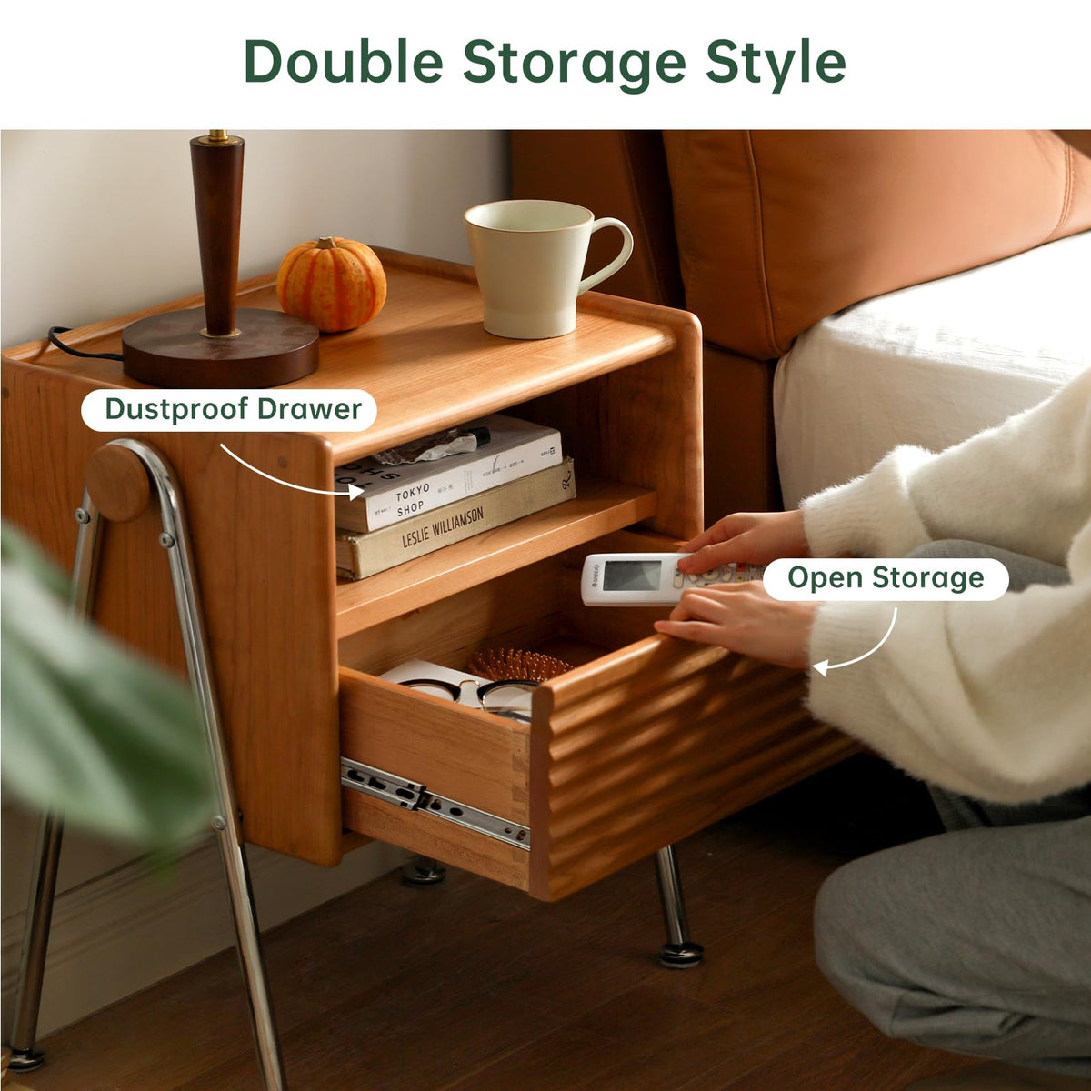 Solid Cherry Wood Nightstand with Drawer D489701
