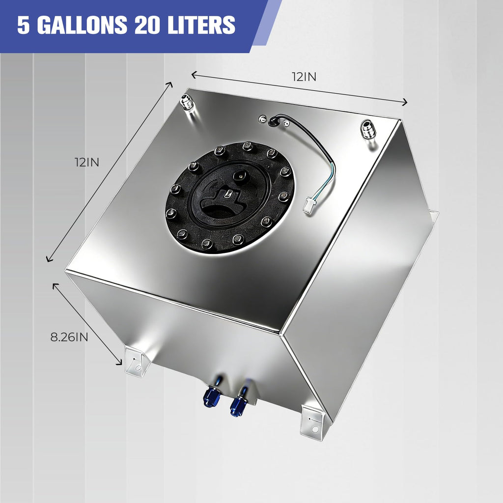 5 Gallon Polished Aluminum Fuel Cell with Cap Level Sender 6AN 12FT Fuel Line Kit F84481