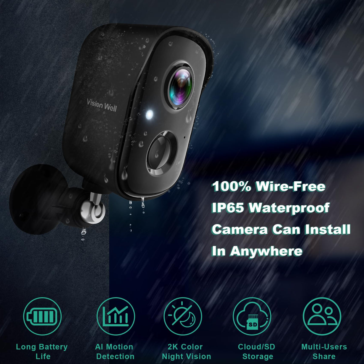 Wireless Outdoor Security Camera 2K Battery Powered E2552