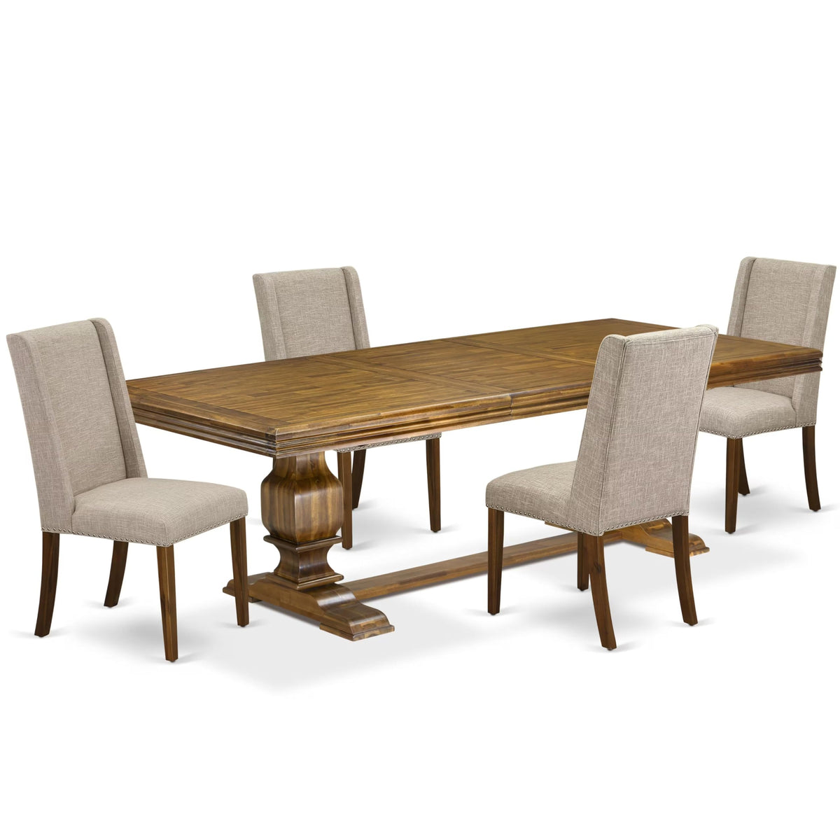 5-piece Wooden Dining Room Set with 4 Light Tan Linen Chairs A747