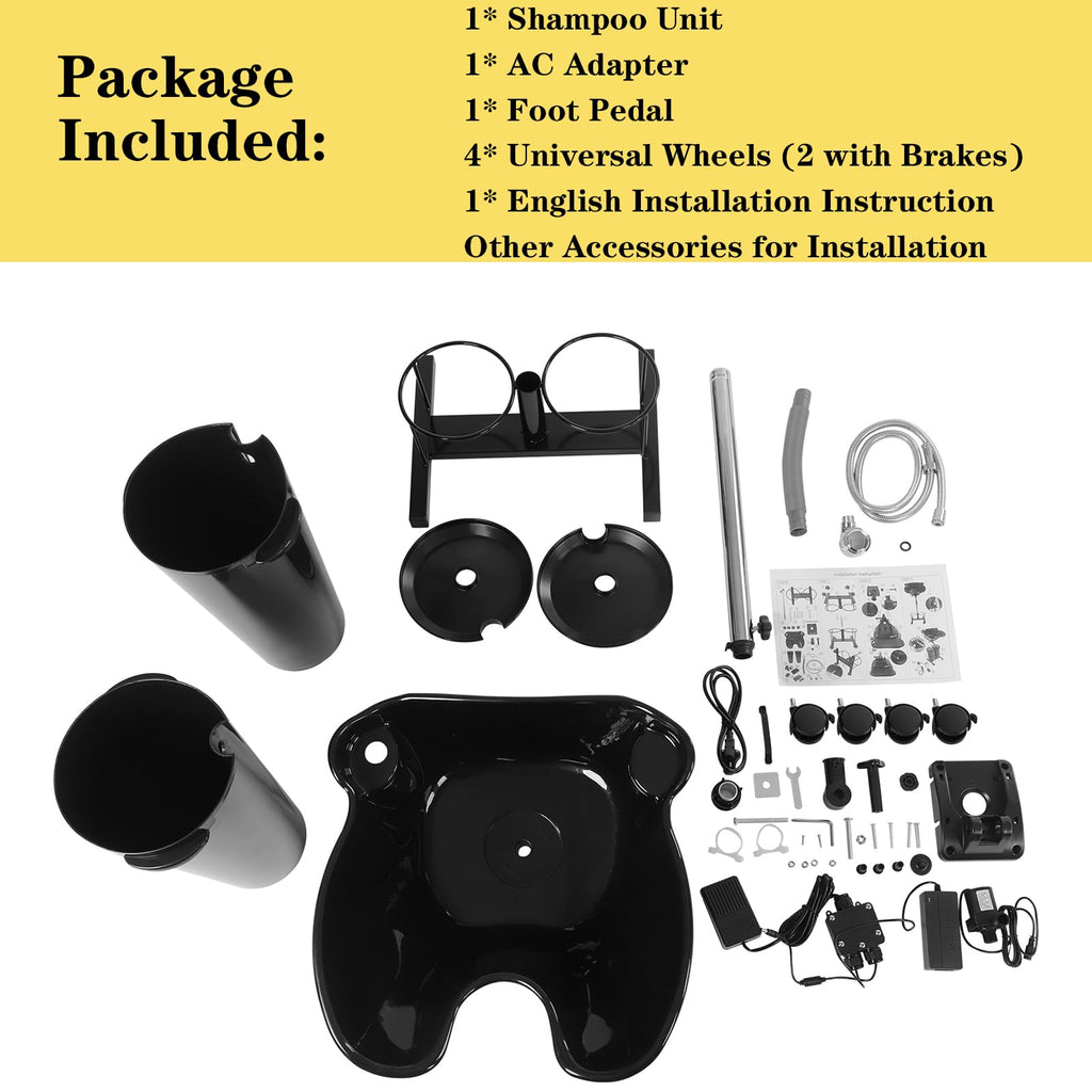 Portable Mobile Shampoo Bowl with Electric Pump, 2 Bucket, Drain Hoses, Height-Adjustable K540980