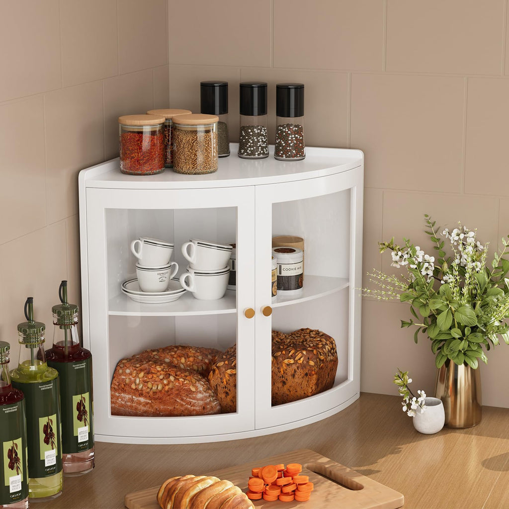 White Double Layer Large Bread Box with Acrylic Doors U244517