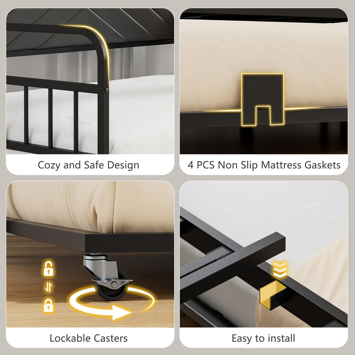 Black Metal Twin Daybed with Trundle and Storage Headboard P9870