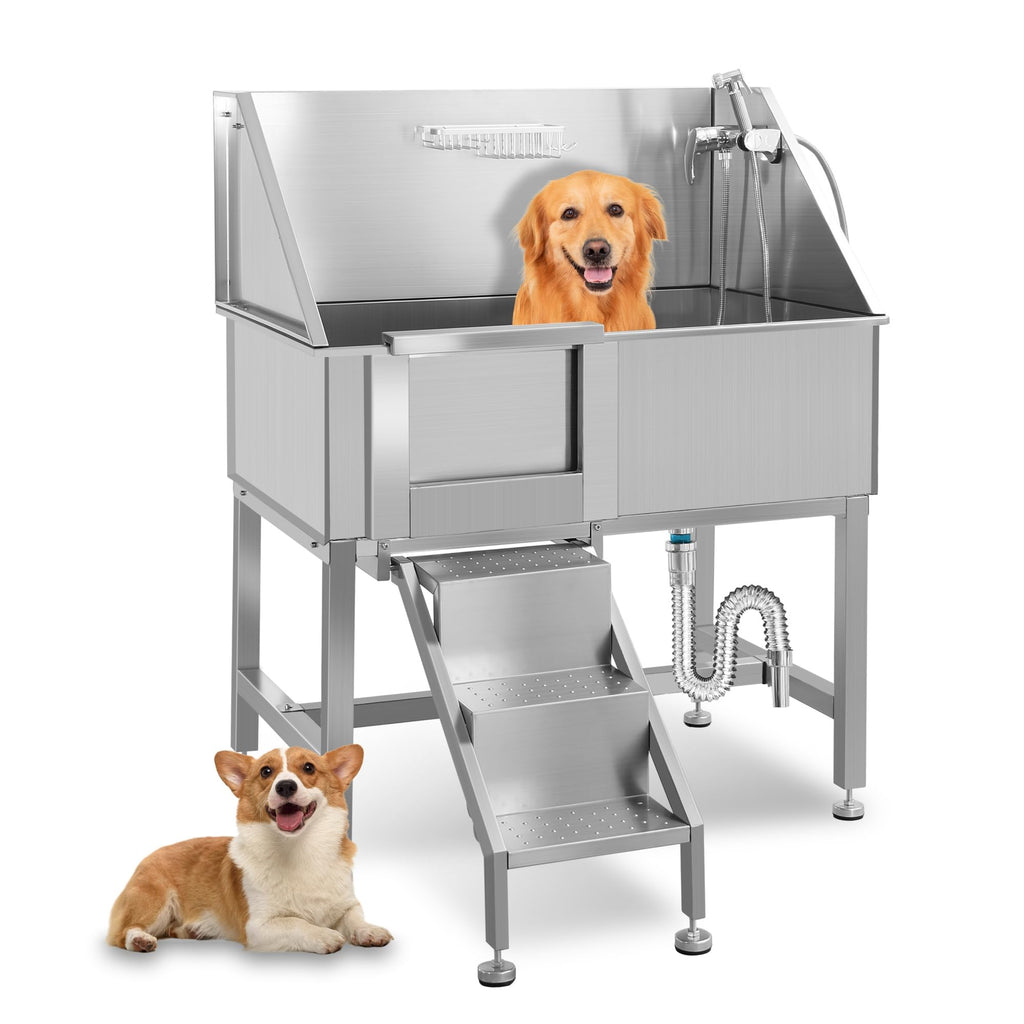 38 Inch Stainless Steel Dog Grooming Tub with Ramp O97285