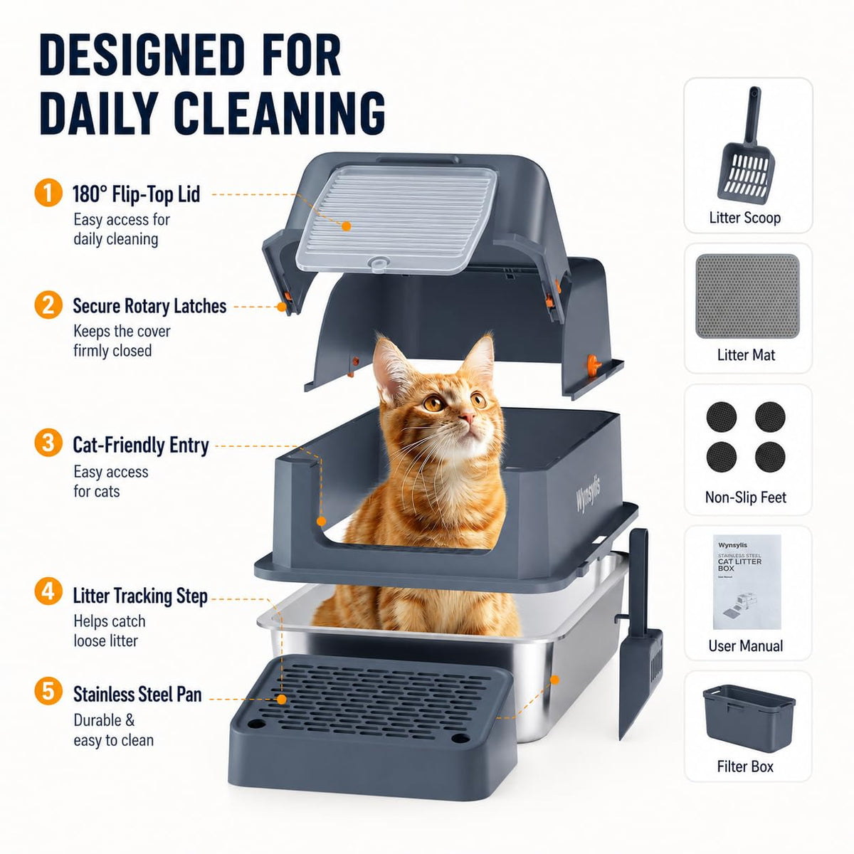 Extra Large Stainless Steel Cat Litter Box with Lid S5388