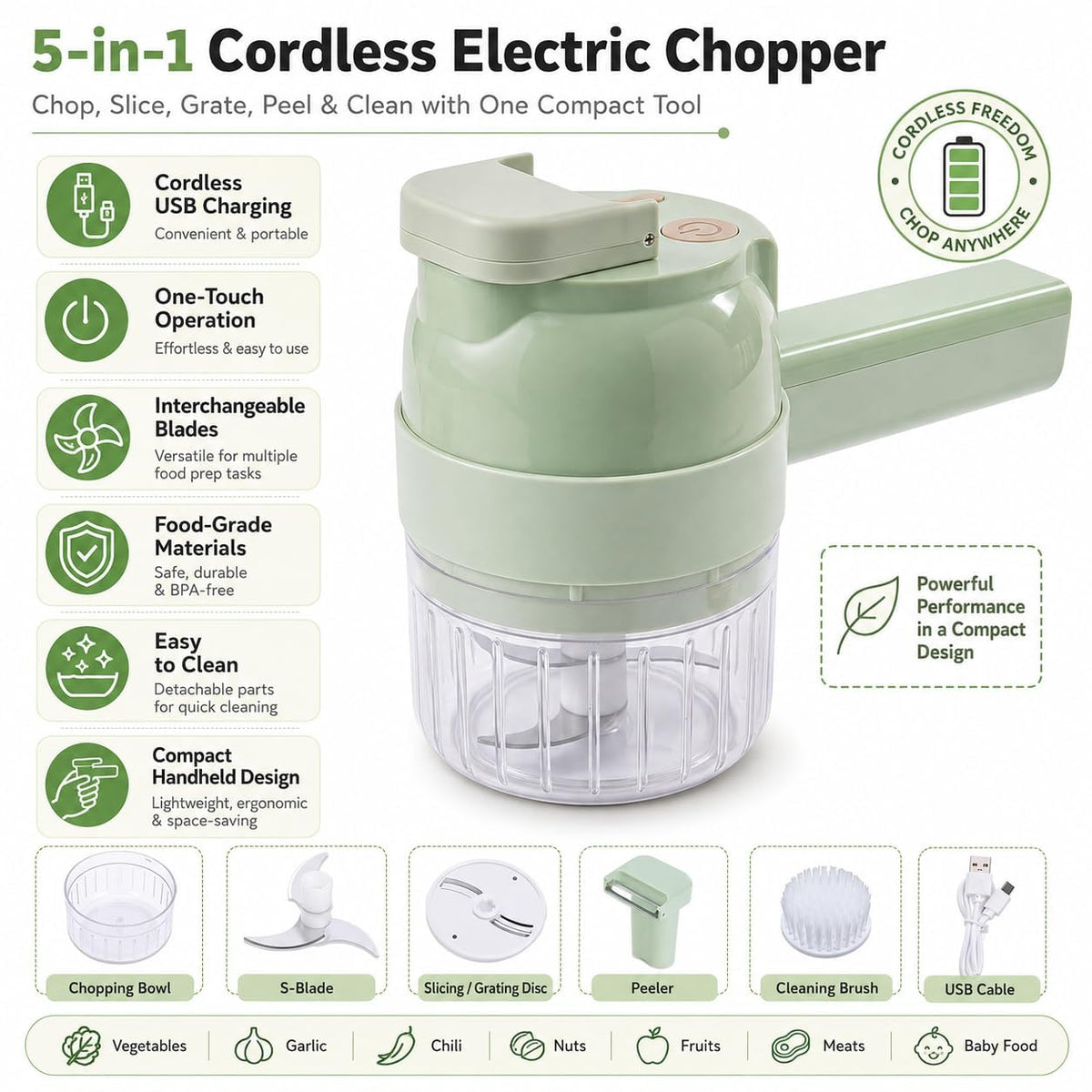 Electric 5-in-1 Handheld Vegetable Chopper G925907