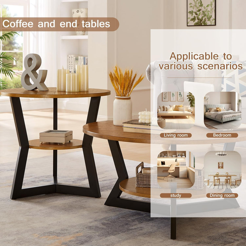Brown 2-Tier Solid Wood Round Coffee Table E6002