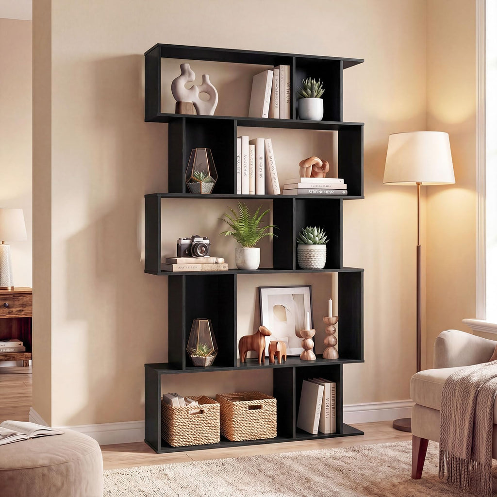 5-Tier 10-Cube Black Bookshelf W9594