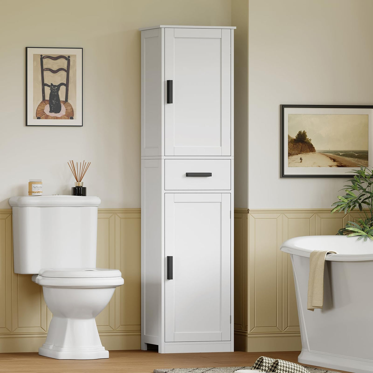 67'' Tall White Storage Cabinet with 4 Shelves & 2 Doors J2354