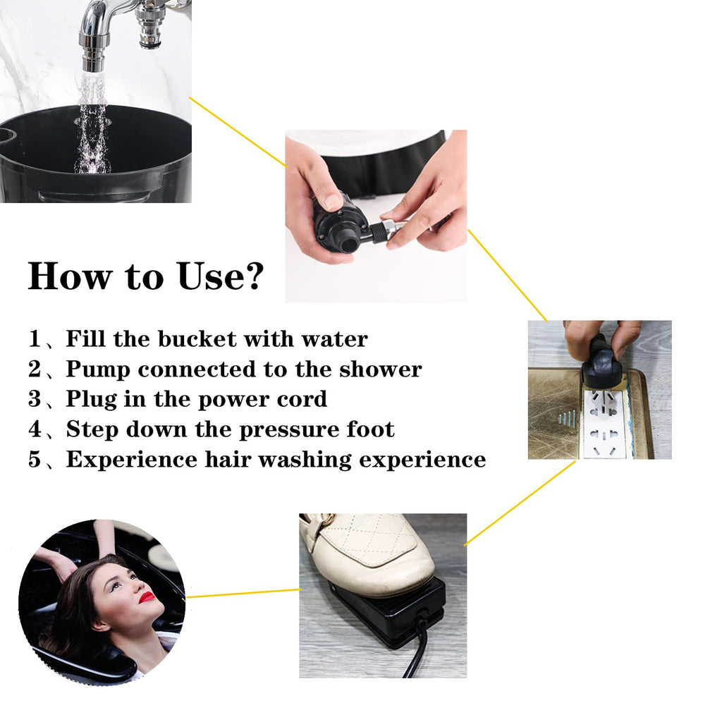 Portable Mobile Shampoo Bowl with Electric Pump, 2 Bucket, Drain Hoses, Height-Adjustable K540980