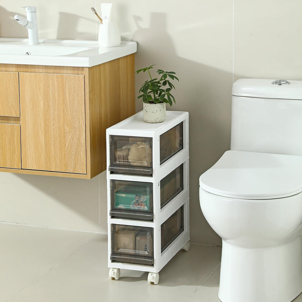 3 Drawer Plastic Storage Organizer with Wheels Y95645