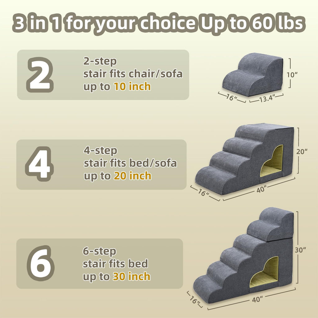 6 Step Non-Slip Grey Dog Stairs Q5939