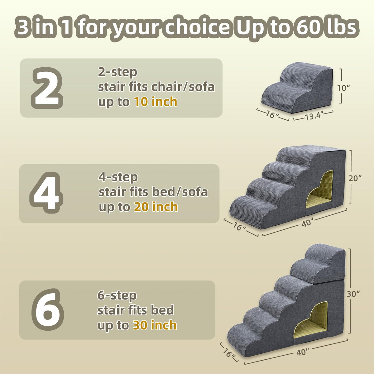 6 Step Non-Slip Grey Dog Stairs Q5939
