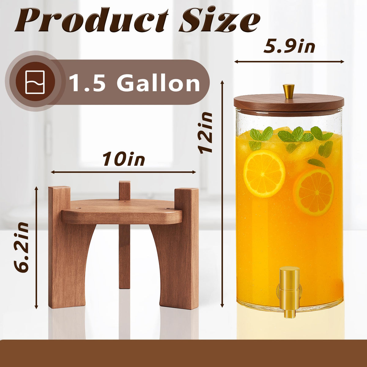 1.5 Gallon Glass Beverage Dispenser with Stand O432