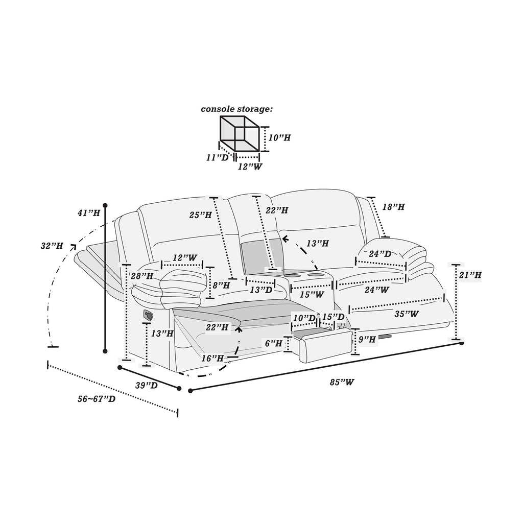 Light Gray Corduroy Reclining Loveseat with Storage Drawer F261254