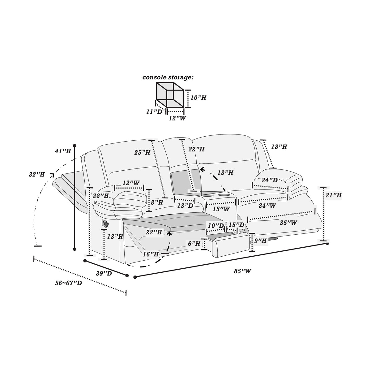 Light Gray Corduroy Reclining Loveseat with Storage Drawer F261254