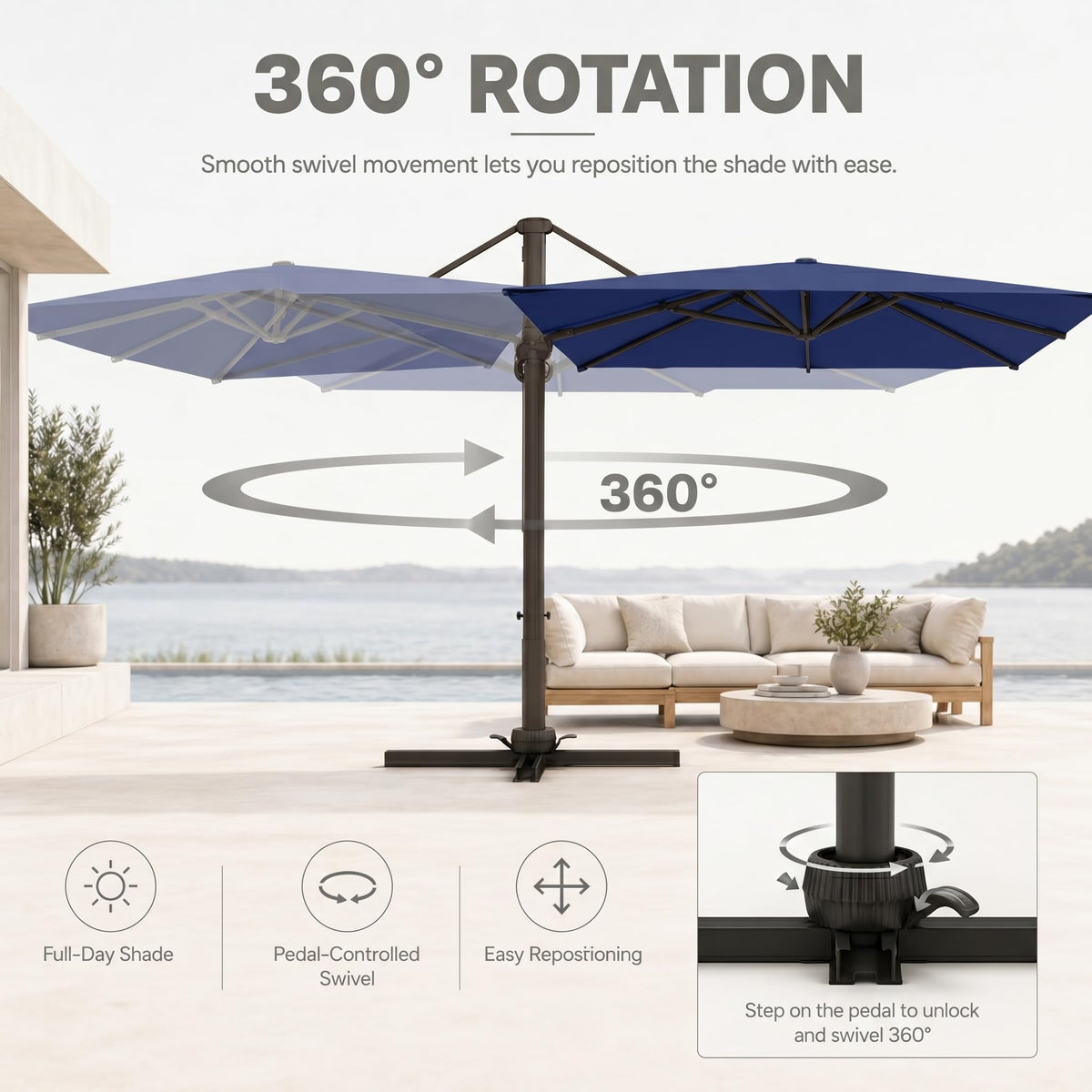 Large Square Cantilever Patio Umbrella with Aluminum Pole L390889