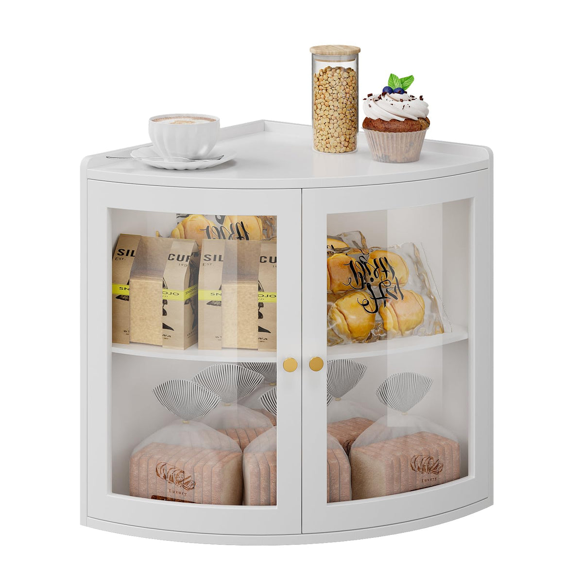 White Double Layer Large Bread Box with Acrylic Doors U244517