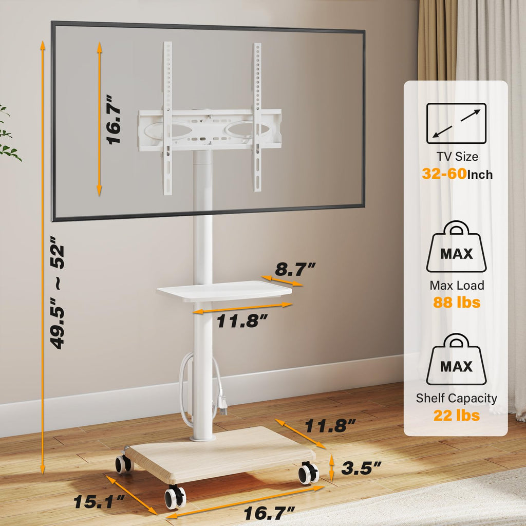 Rolling TV Stand with Power Outlet for 32-60 inch TVs Y268