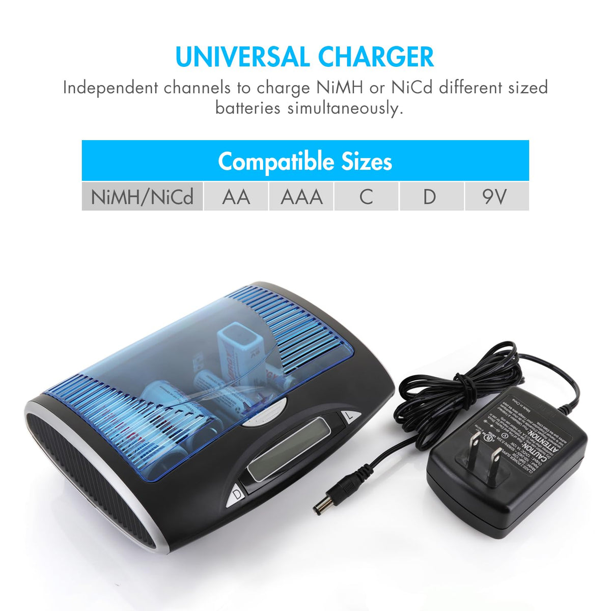 Rechargeable C Batteries and LCD Smart Battery Charger, 4 Pack A26206