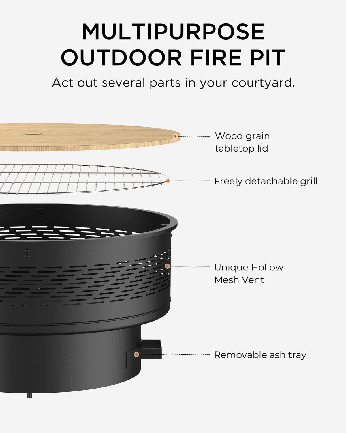 32" Round Wood Burning Fire Pit with Cooking Grill E51331