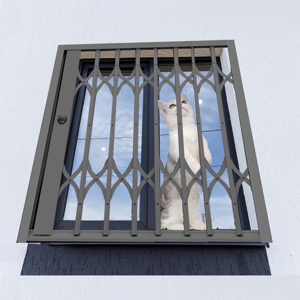 Lockable Folding Aluminum Window Safety Guards, Adjustable Width 24-36 Inch, Black Z17561
