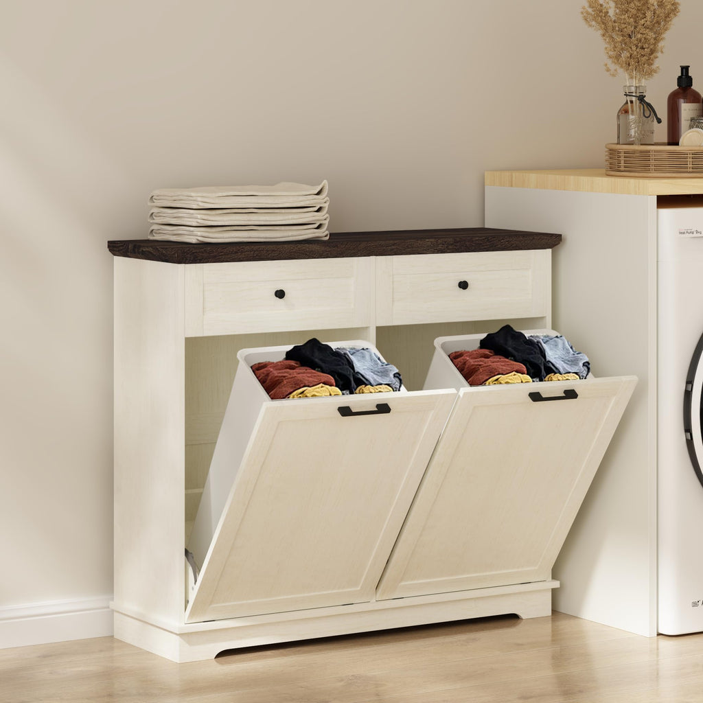 20 Gallon Double Tilt Out Trash Can Cabinet Antique White X575741