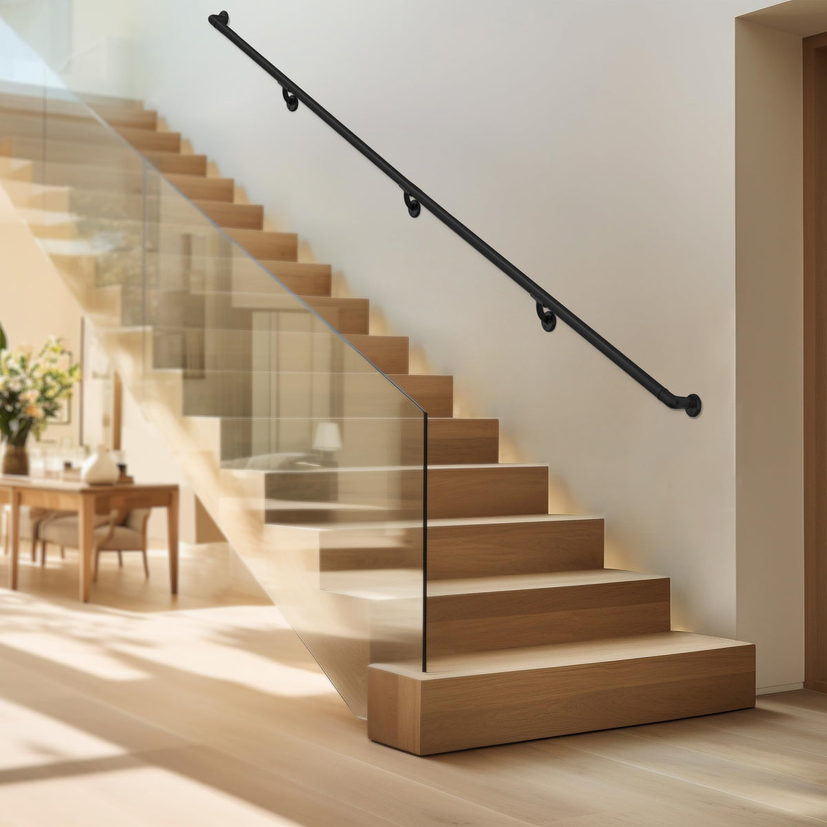 Aluminum Handrail for Stairs, Black, 4' Length W13353