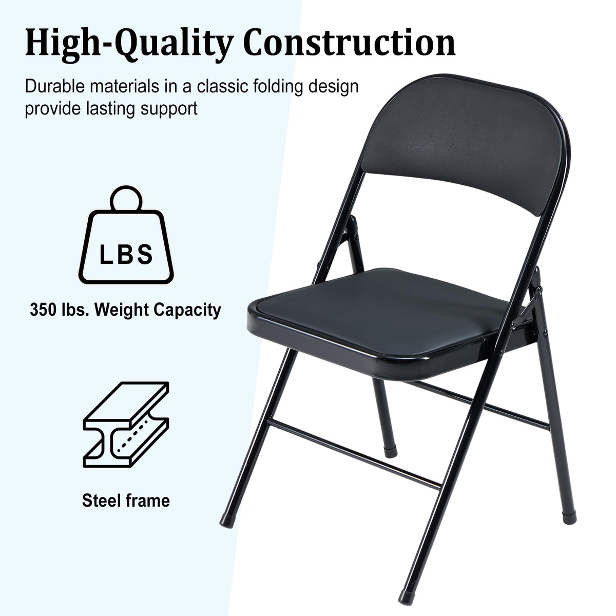 Black Folding Chairs 10-Pack Padded Heavy Duty Steel Frame W98358