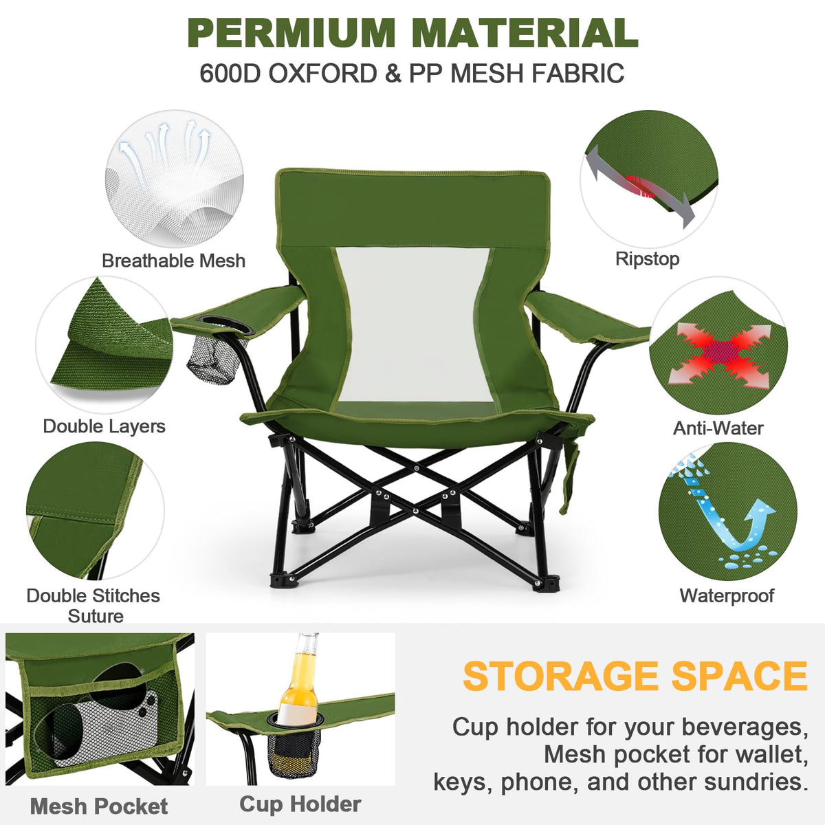 Green Folding Camping Chair 2 Pack H5004