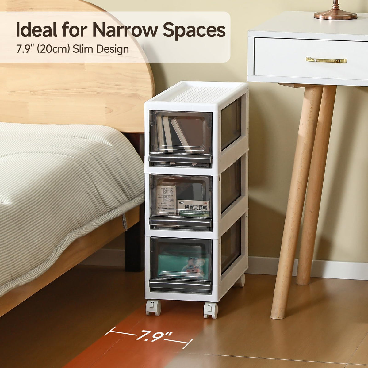 3 Drawer Plastic Storage Organizer with Wheels Y95645