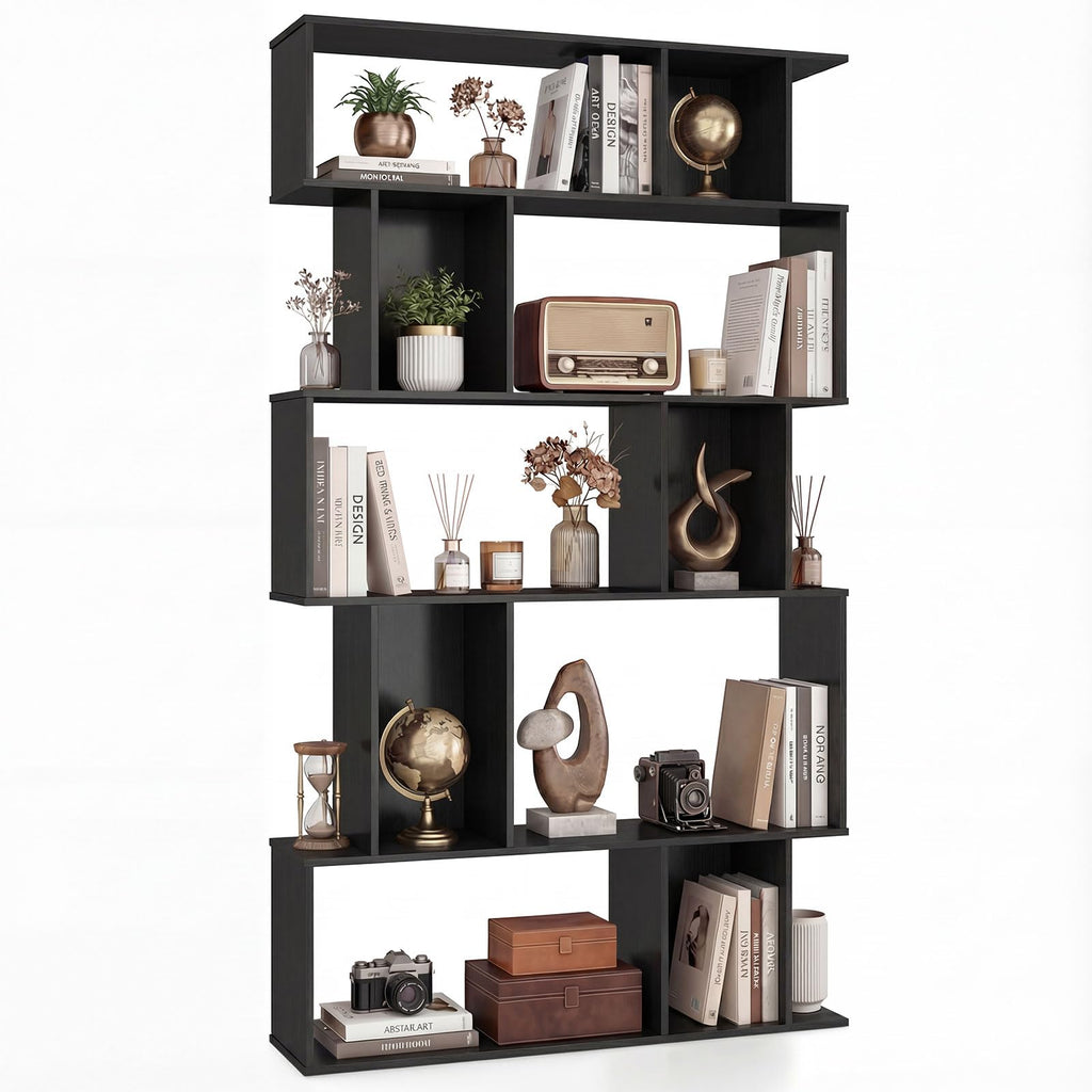 5-Tier 10-Cube Black Bookshelf W9594