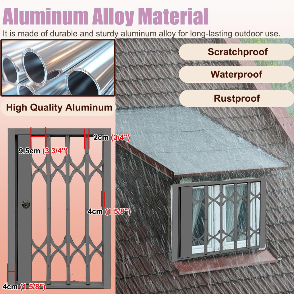 Lockable Folding Aluminum Window Safety Guards, Adjustable Width 24-36 Inch, Black Z17561