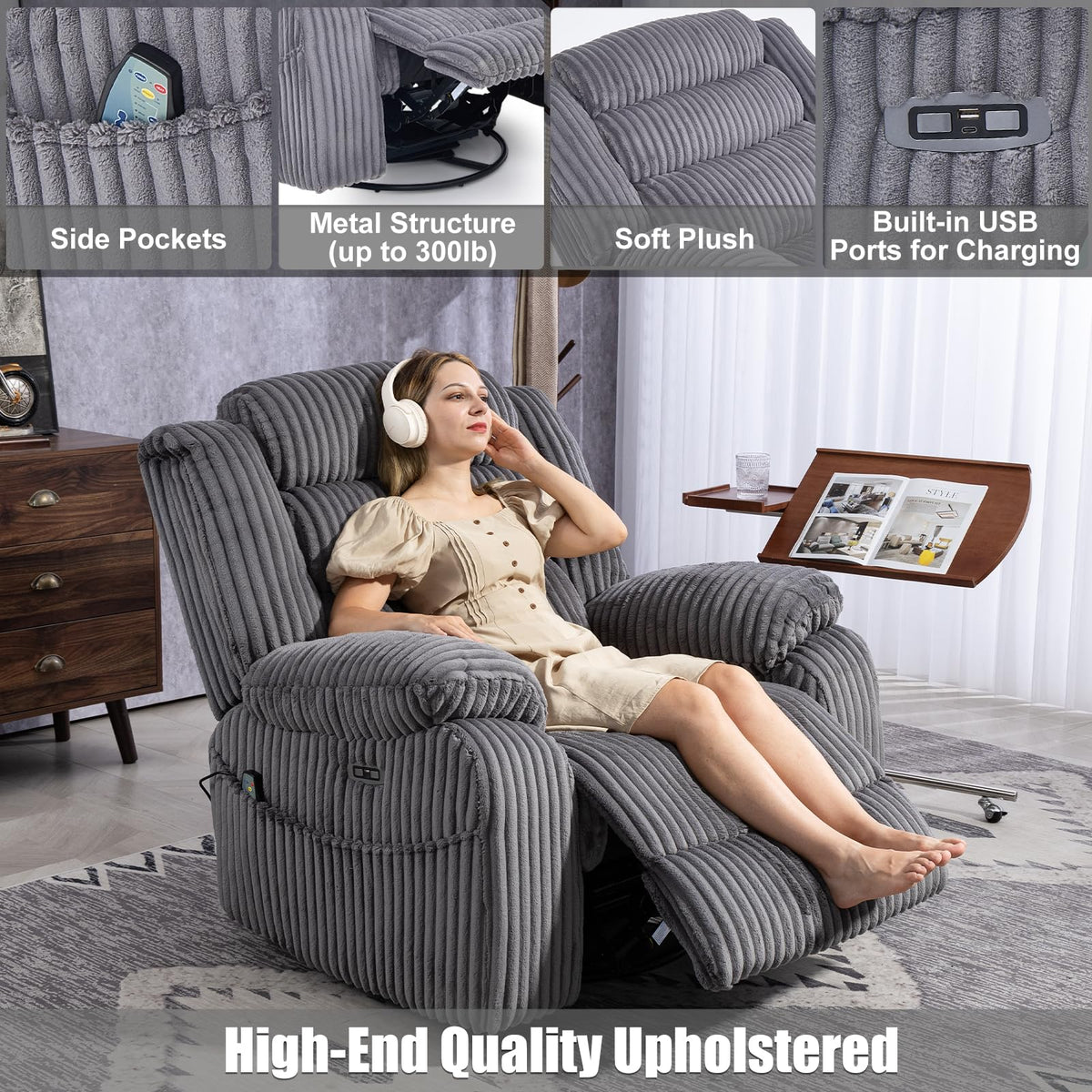 Power Swivel Rocker Recliner Chair with Vibration & Heat I243