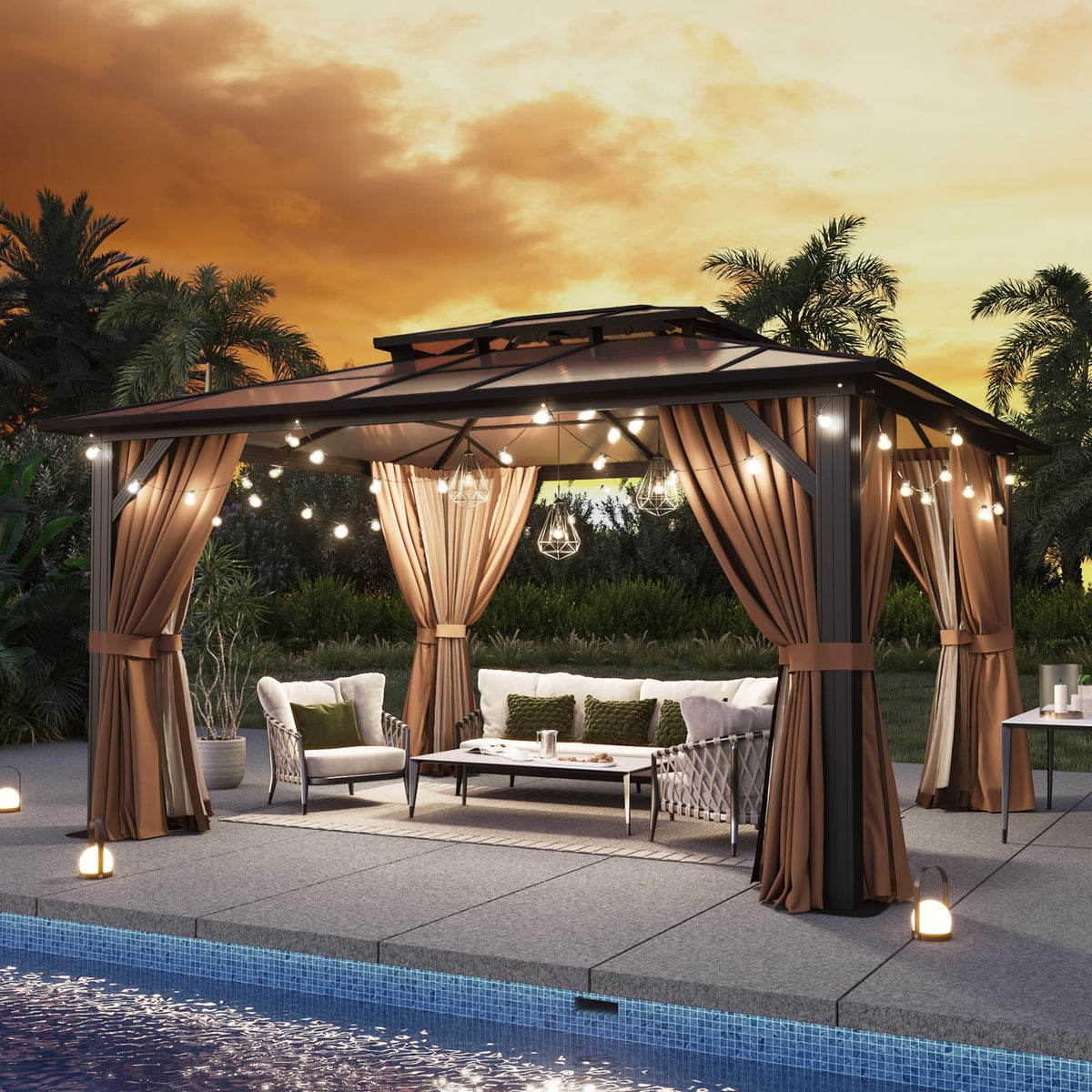 12'x10' Hardtop Gazebo with Polycarbonate Double Roof Q94905