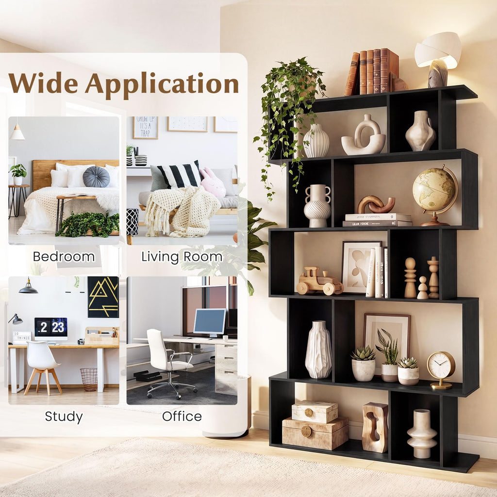 5-Tier 10-Cube Black Bookshelf W9594