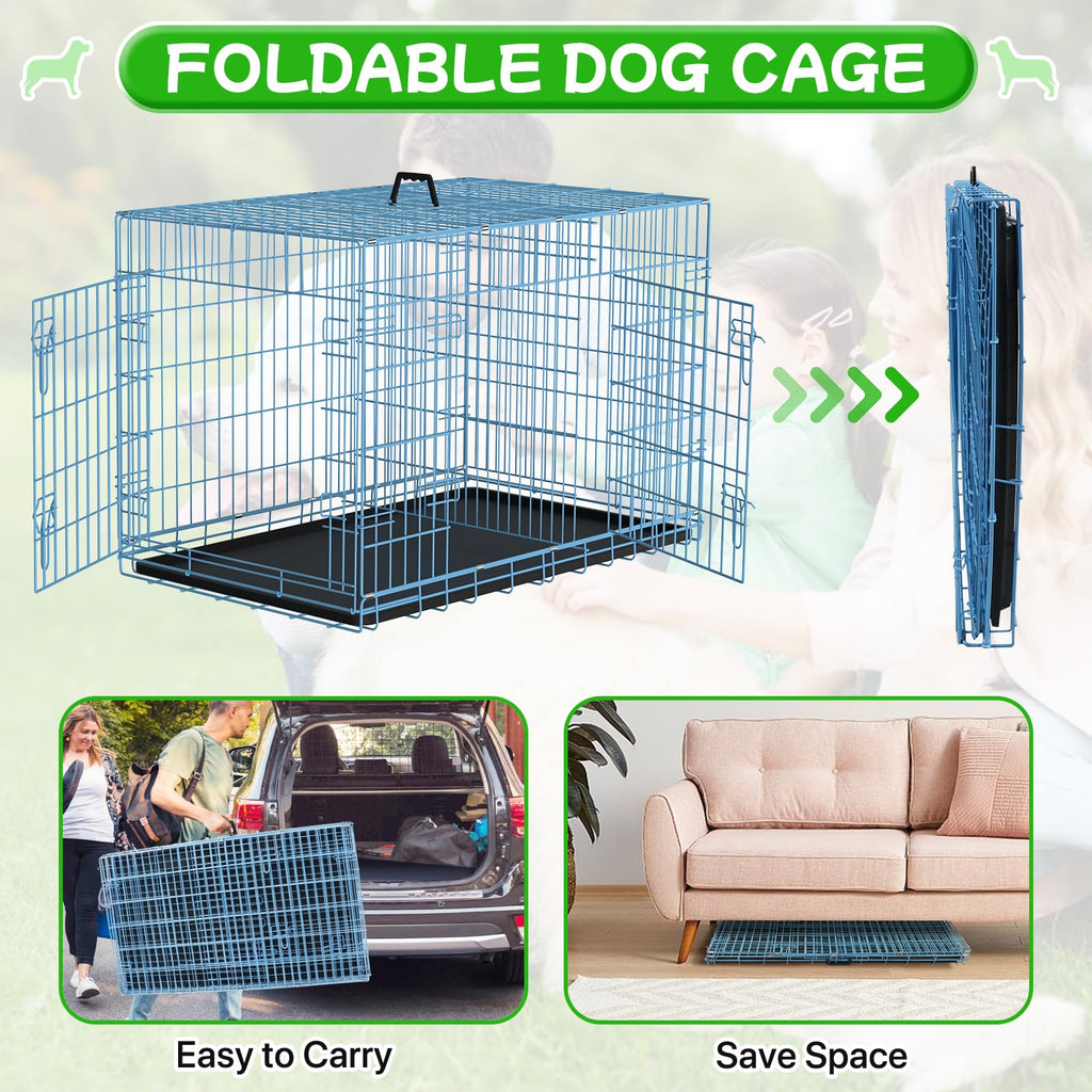 48 Inch Extra Large Double Door Folding Metal Dog Crate with Divider Panel V34359