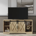Rustic Oak Wood TV Stand with Sliding Barn Door K8235