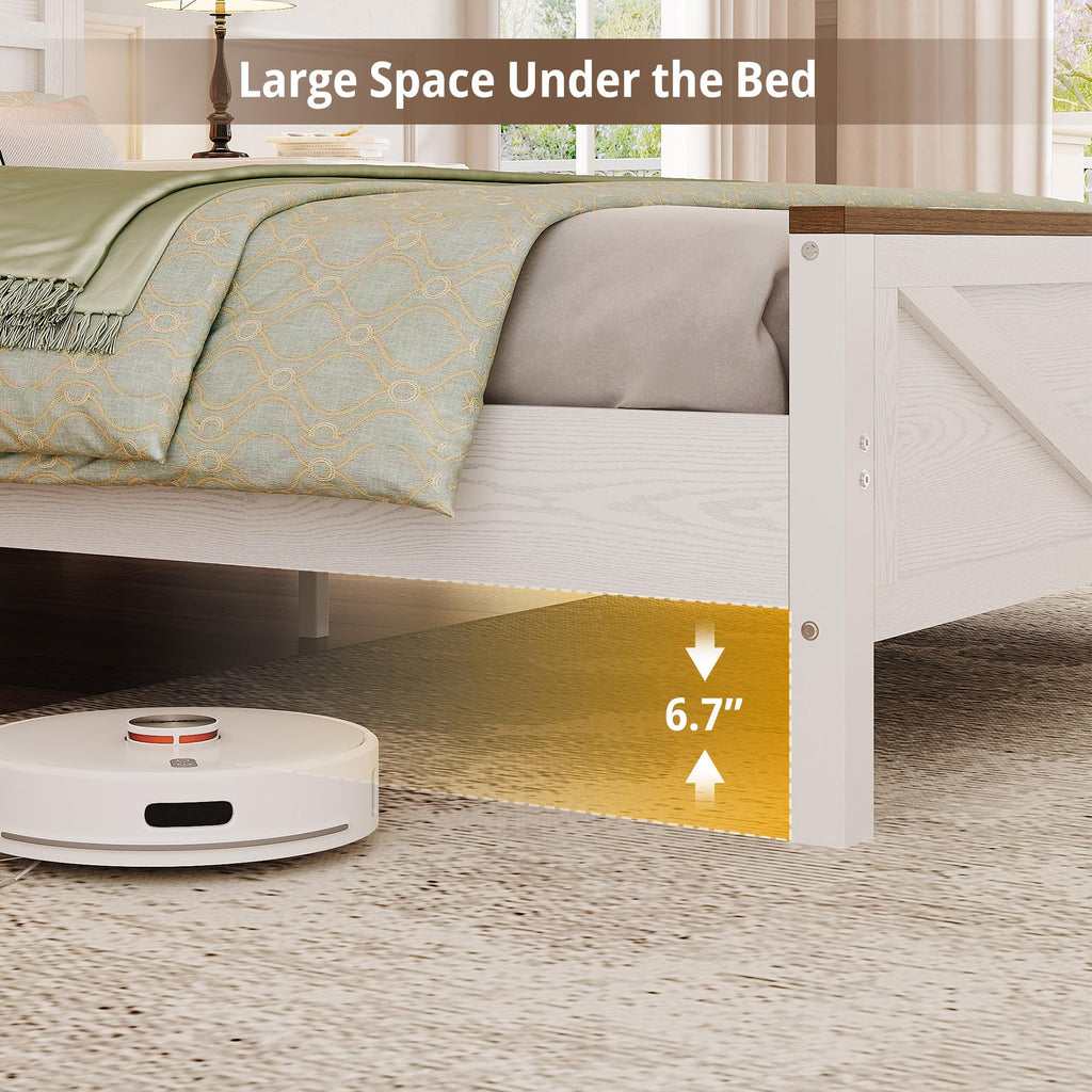White Full Bed Frame with LED Lights & Charging Station V2840