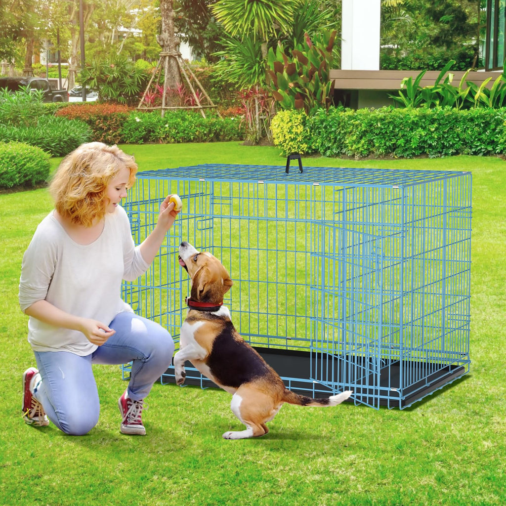 48 Inch Extra Large Double Door Folding Metal Dog Crate with Divider Panel V34359