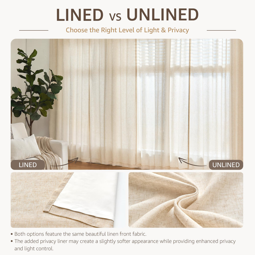 Linen Curtain 84 Inch Light Filtering Grommet 1 Panel Beige O8320