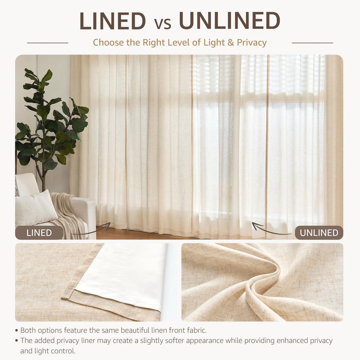 Linen Curtain 84 Inch Light Filtering Grommet 1 Panel Beige O8320