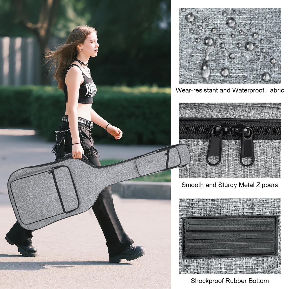 47 Inch 11mm Padding Grey Electric Bass Guitar Bag D3064