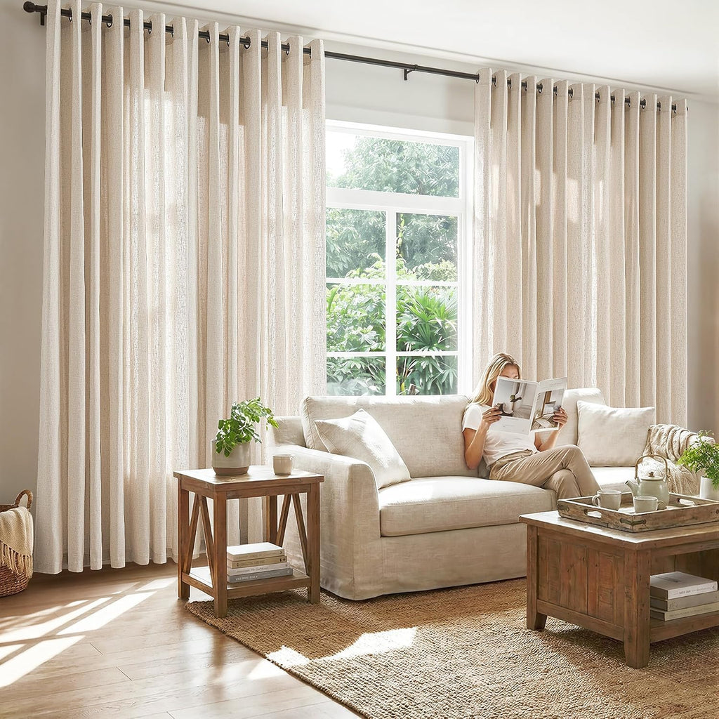 Linen Curtain 84 Inch Light Filtering Grommet 1 Panel Beige O8320