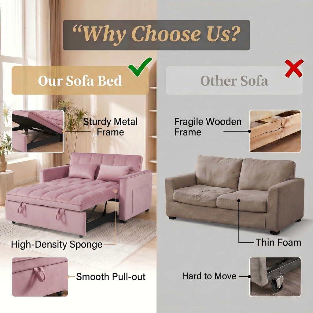 Pink Velvet 54" Sleeper Sofa R541561