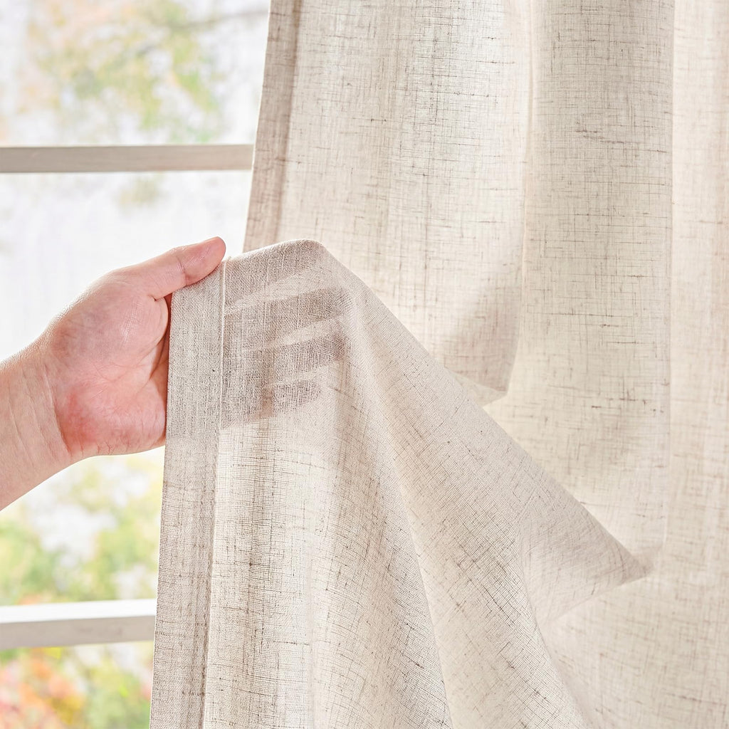 Linen Curtain 84 Inch Light Filtering Grommet 1 Panel Beige O8320