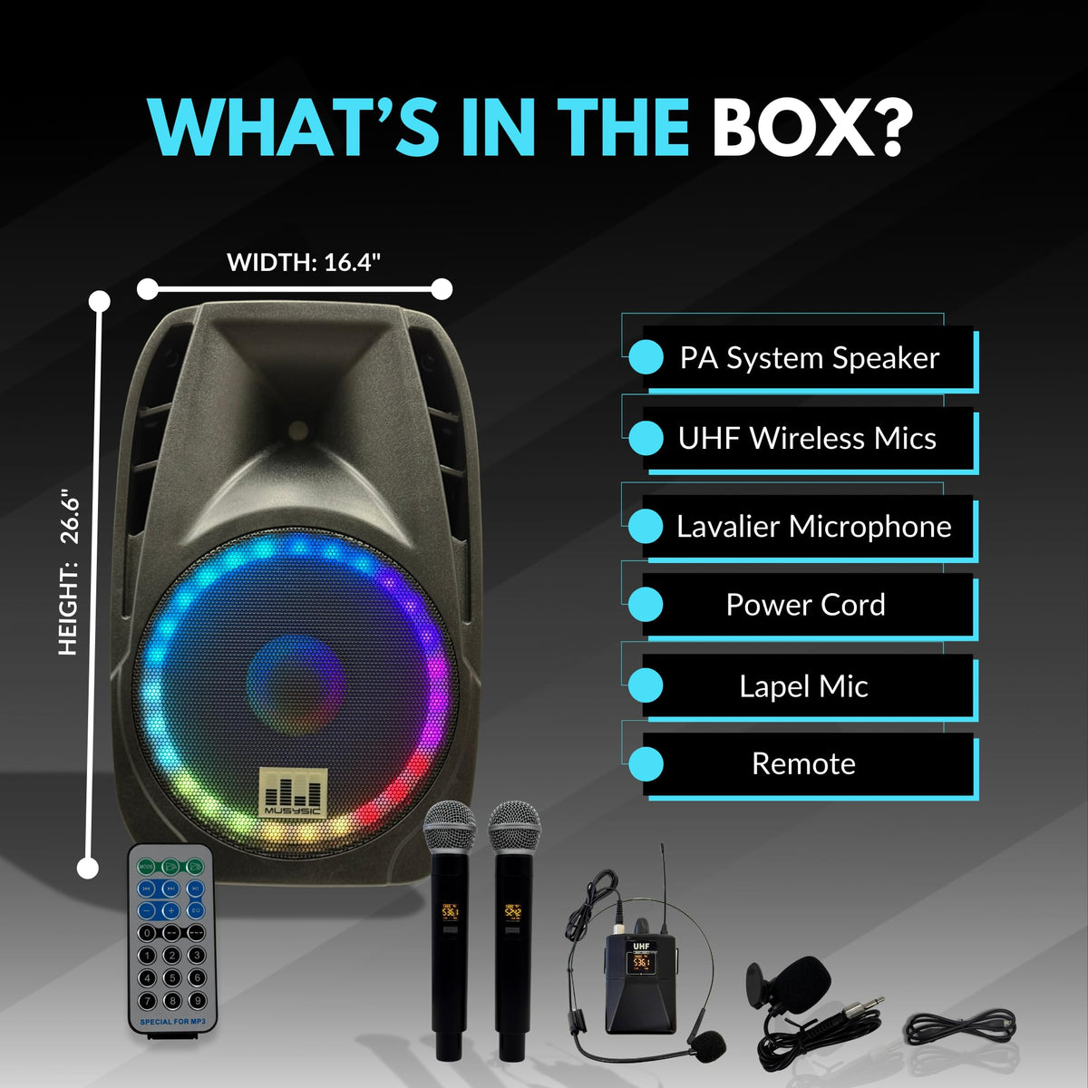 15" 2000W Portable PA Speaker System with Wireless Microphones D8199